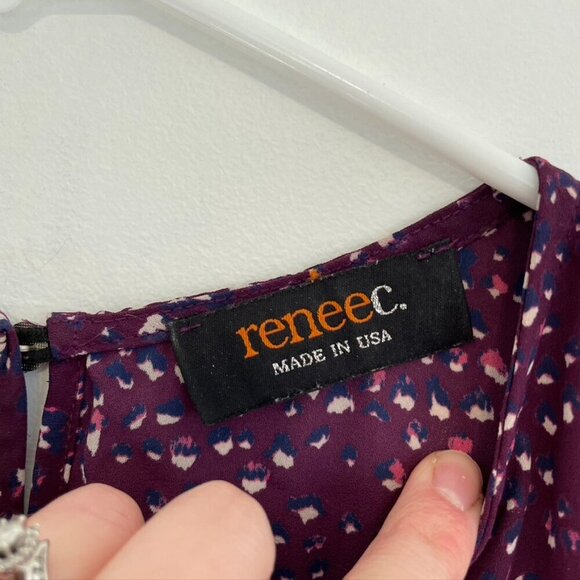 RENEE C. STITCH FIX Plum Purple Cream Navy Printed Short Sleeve Work Blouse Top - Picture 4 of 12